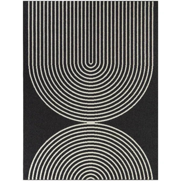 Cristoffer Black Mid-Century Modern Indoor/Outdoor Area Rug | Wayfair North America