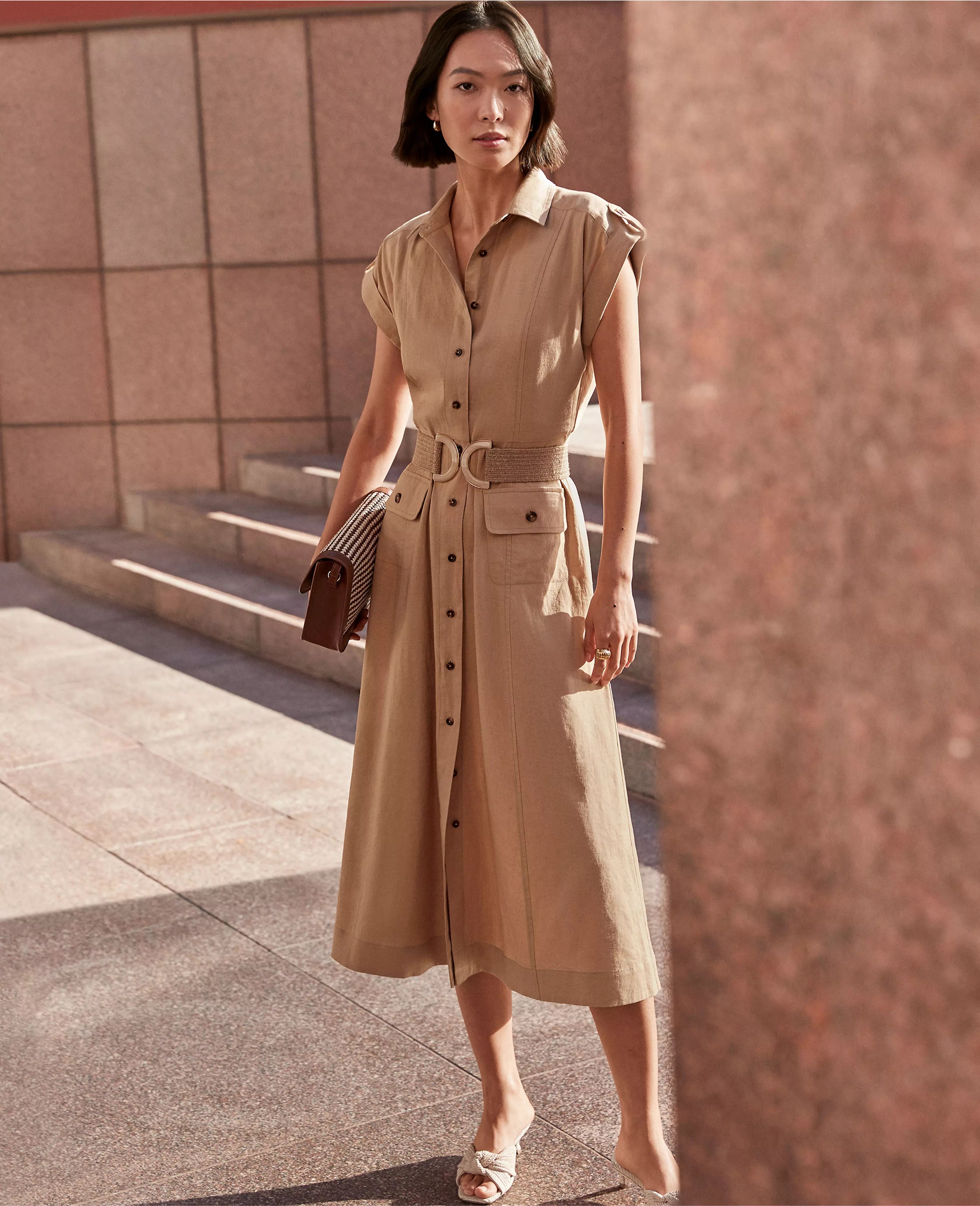 Linen Blend Collared Midi Dress | Ann Taylor (US)