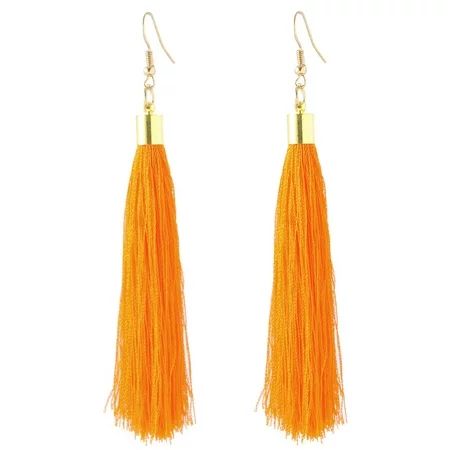 Fish Hook Long Tassels Fringed Drop Earrings Eardrop Pair Orange | Walmart (US)