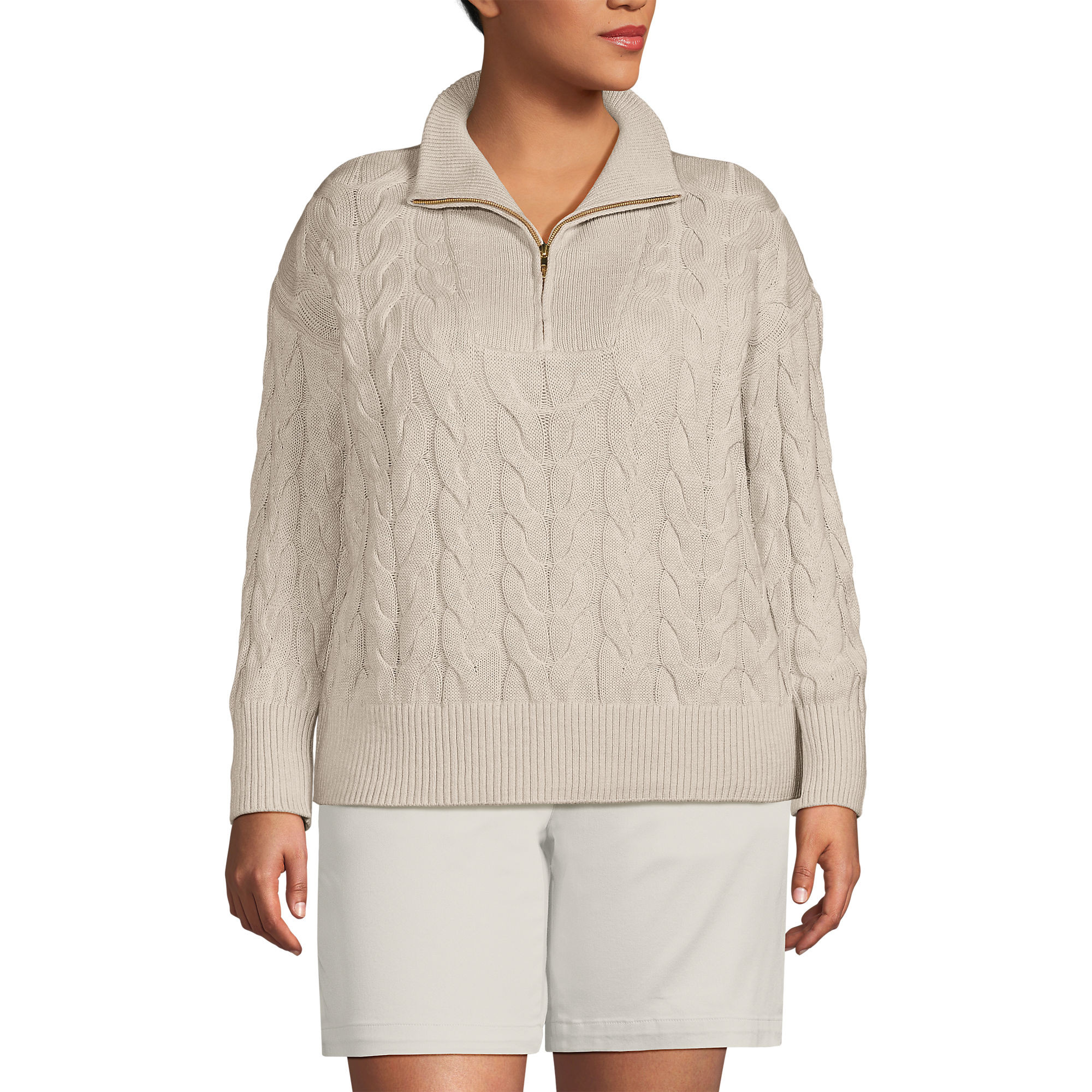Women's Drifter Cable Quarter Zip Sweater | Lands' End (US)