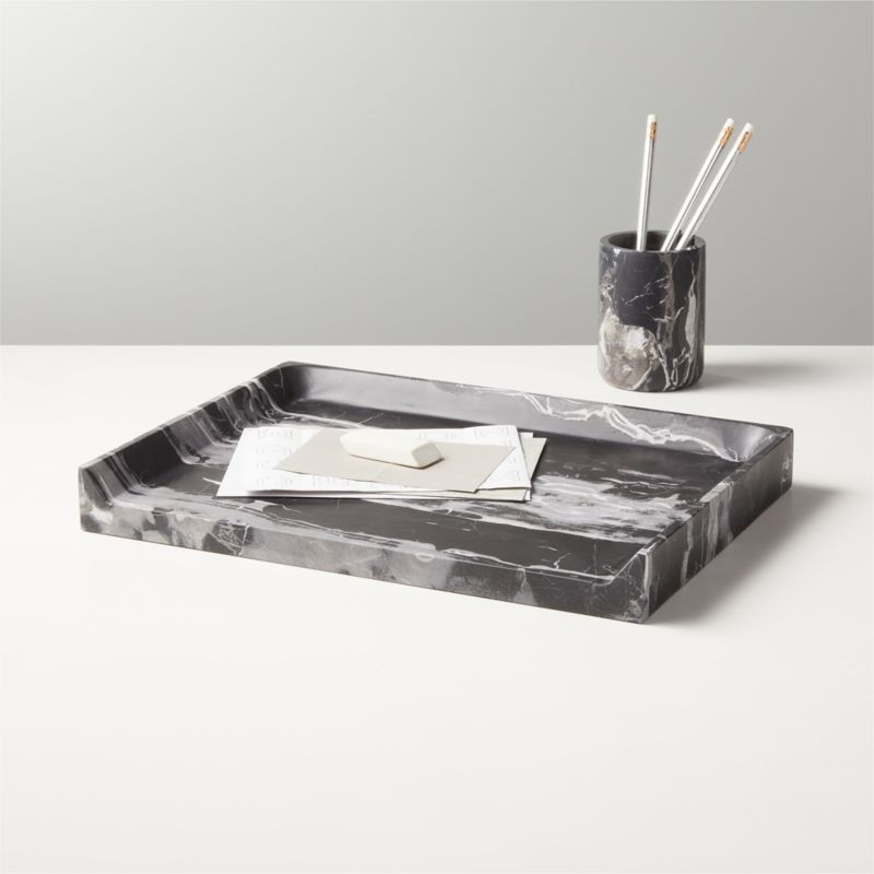 Strata Black Marble Office Accessories | CB2 | CB2