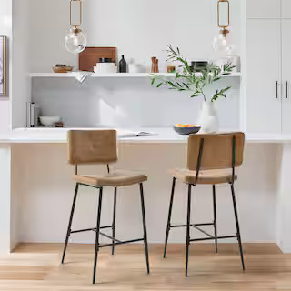 StyleWell 26 in. Blackburn Mid-Century Modern Cognac Faux Leather Counter Stool with Black Metal ... | The Home Depot