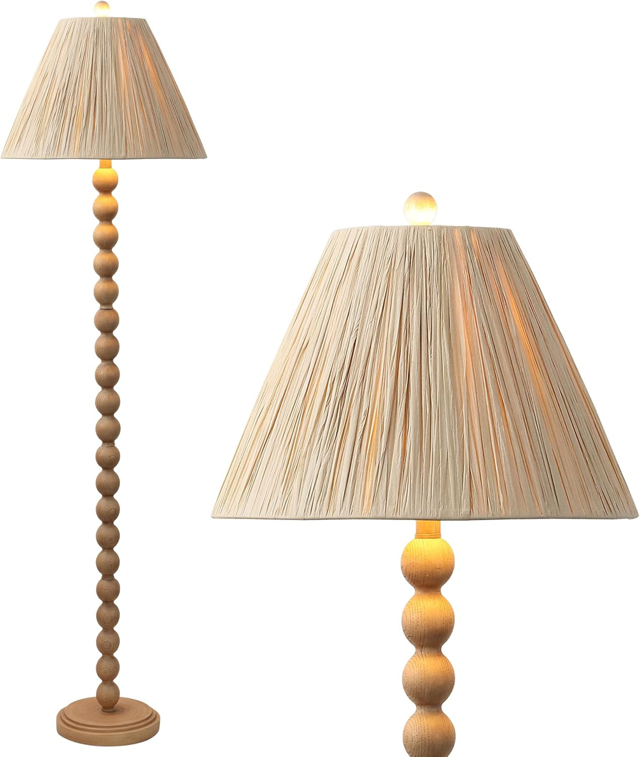 JONATHAN Y JYL5400A Wren 61.5" Modern Rustic Bobbin Pleated Paper Shade/Resin LED Floor Lamp for Bedroom, Living Room, Entryway, Office, Dining Room, Brown Wood Finish/Light Brown | Amazon (US)