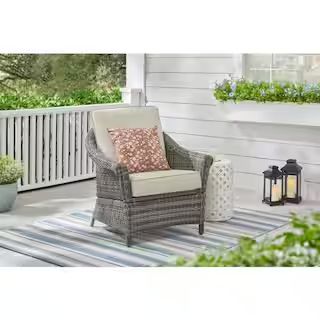 Chasewood Brown Wicker Outdoor Patio Stationary Lounge Chair with CushionGuard Biscuit Cushions | The Home Depot