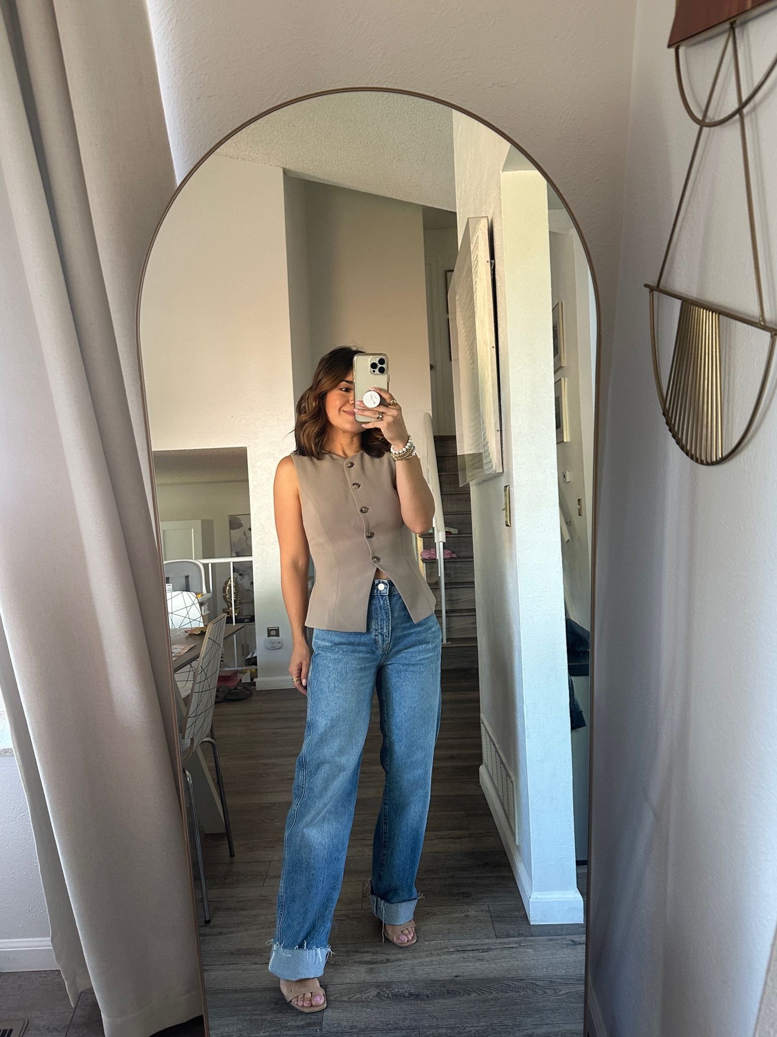 The most flattering jeans! I’m so obsessed with them. They fit so weak and run tts. 
Vest size 2
Jeans size 24

Reformation jeans, reformation, Aritzia, wide leg jeans, fall outfit, fall staples, fall style. 

#LTKFindsUnder50 #LTKStyleTip #LTKFindsUnder100