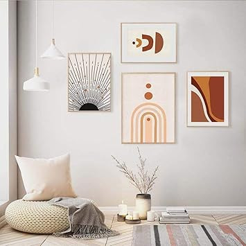 Rudxa Abstract Geometric Boho Mid Century Canvas Painting Wall Art Prints Picture Poster for Livi... | Amazon (UK)