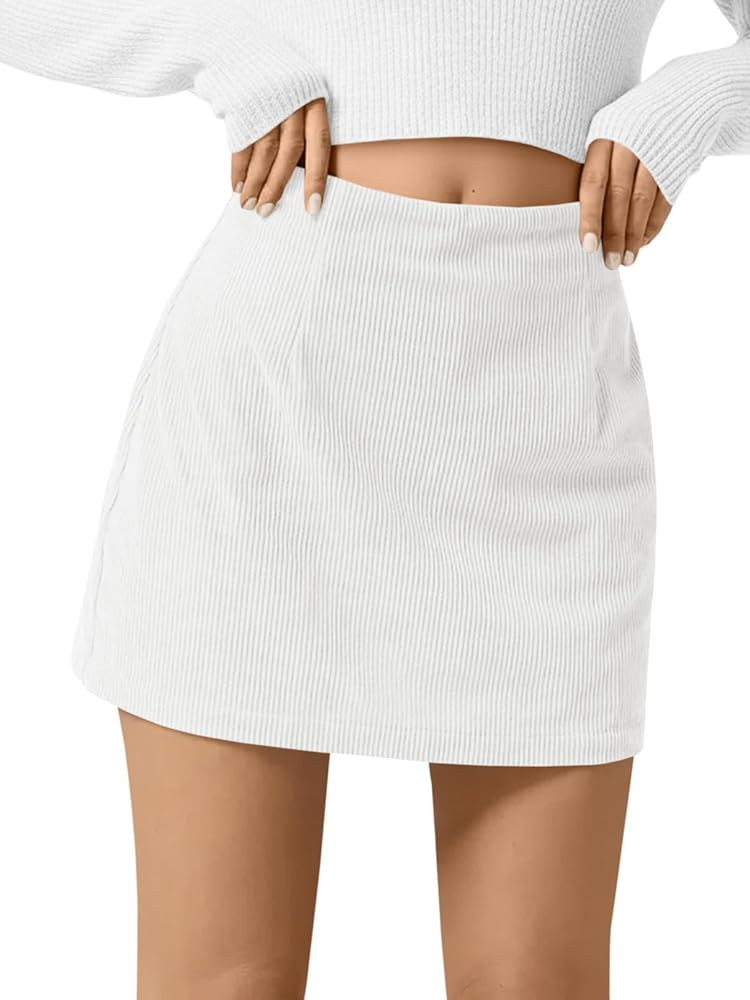 Wenrine Womens Corduroy Mini Skirt High Waisted Basic Casual A-line Short Skirts | Amazon (US)