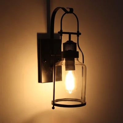 Inejar Industrial Loft Rust Metal Lantern Single Wall Sconce with Clear Glass-Homary | Homary