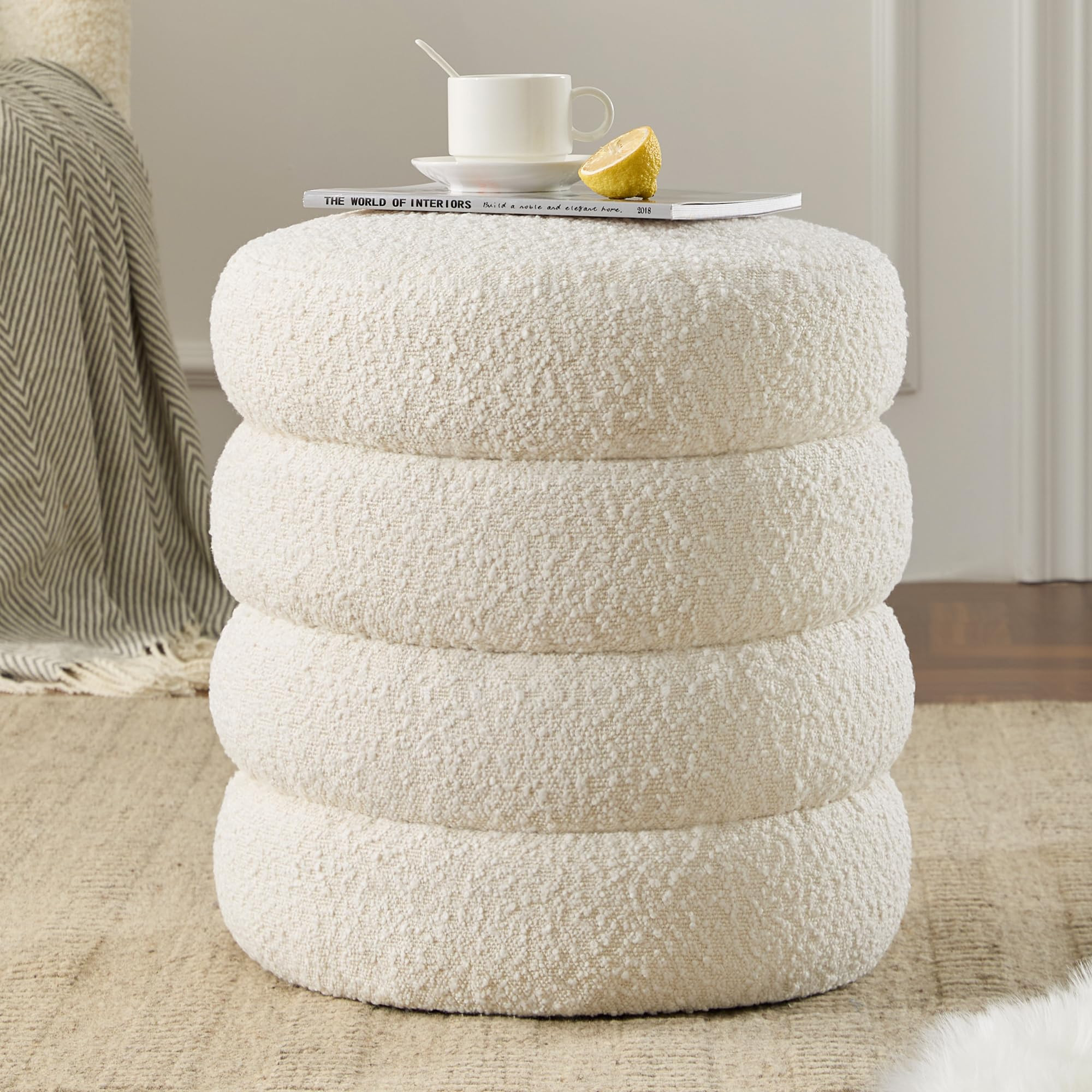 Round Ottoman with Storage Boucle Ottoman Stool with Storage Removable Lid for Living Room Modern... | Amazon (US)