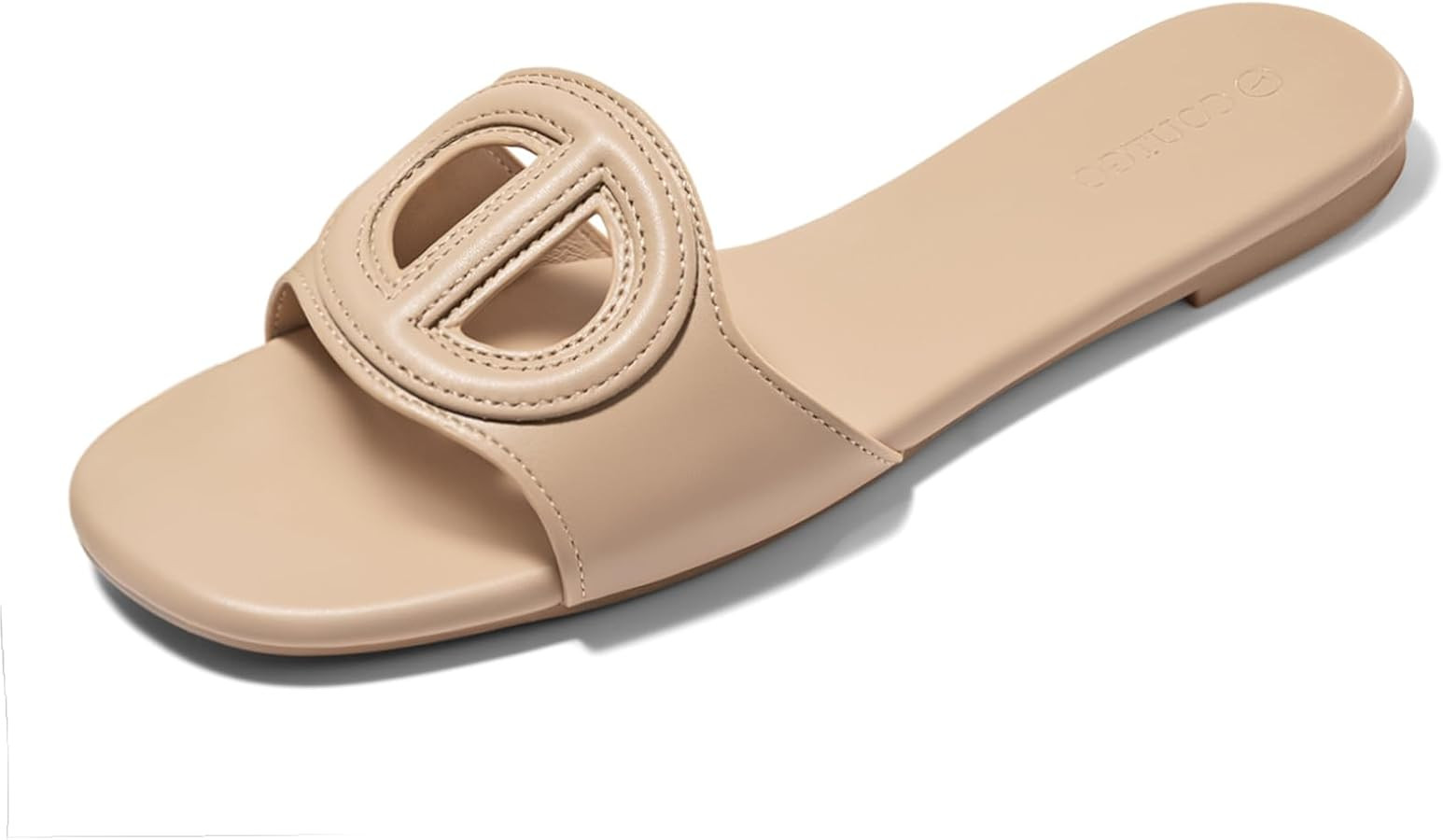 Coutgo Womens Dressy Flat Sandals Open Toe Slip on Leather Summer Beach Slide Sandals | Amazon (US)
