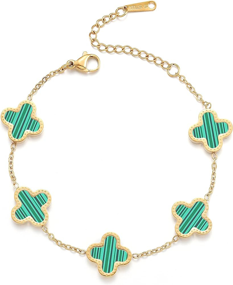 18K Gold Plated Clover Lucky Bracelet for Women White/Black/Red/Green Bracelets Cute Link Bracele... | Amazon (US)