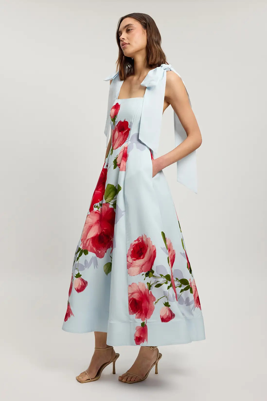 Petite Viscose Linen Floral Print Woven Prom Dress | Karen Millen