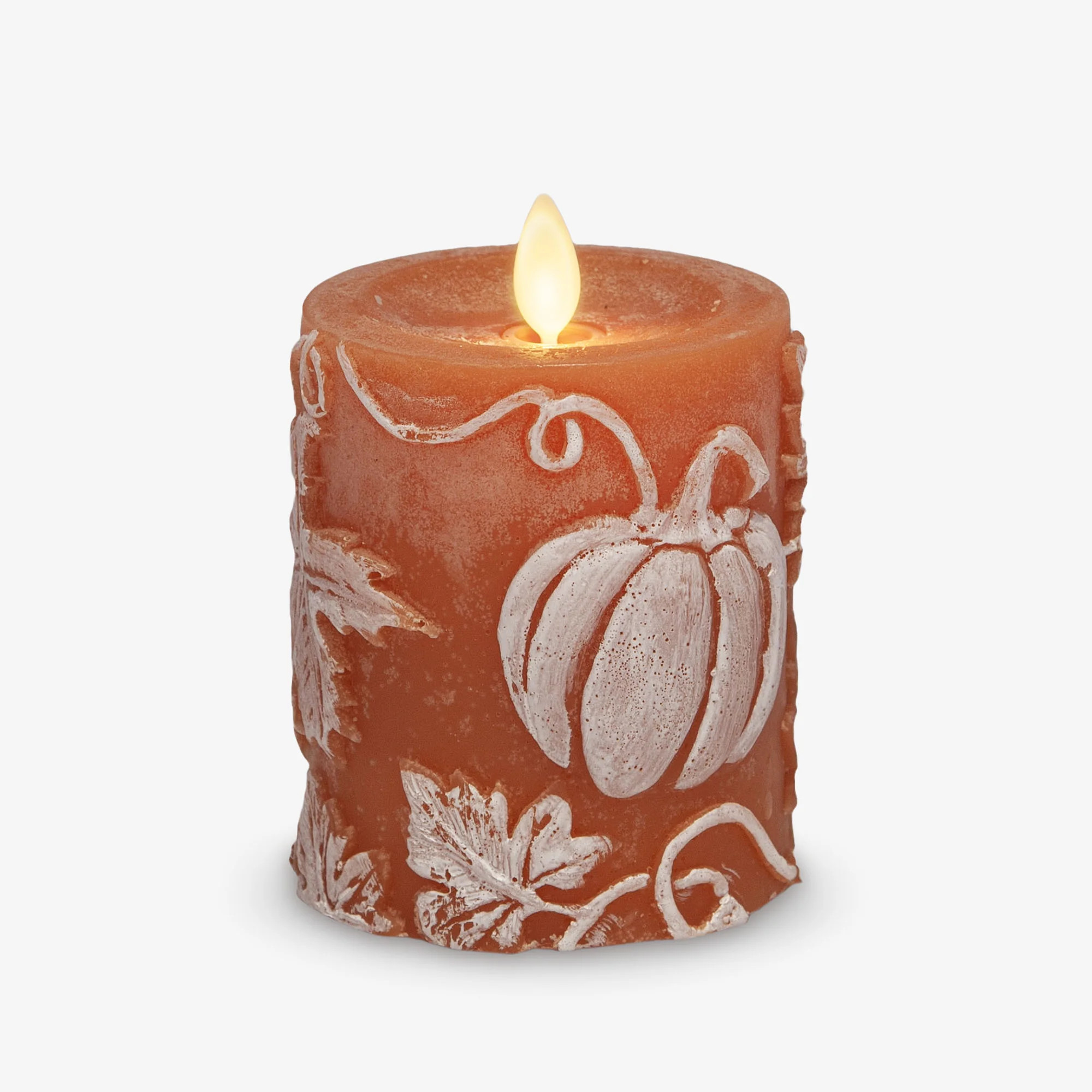 Harvest Pumpkin Embossed Leaves & Pumpkins Flameless Candle Pillar | Luminara