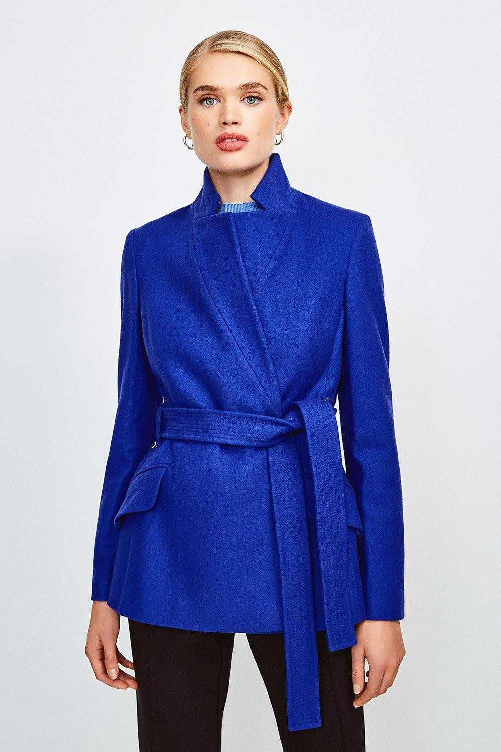 Italian Wool Blend Notch Short Coat | Karen Millen UK & IE