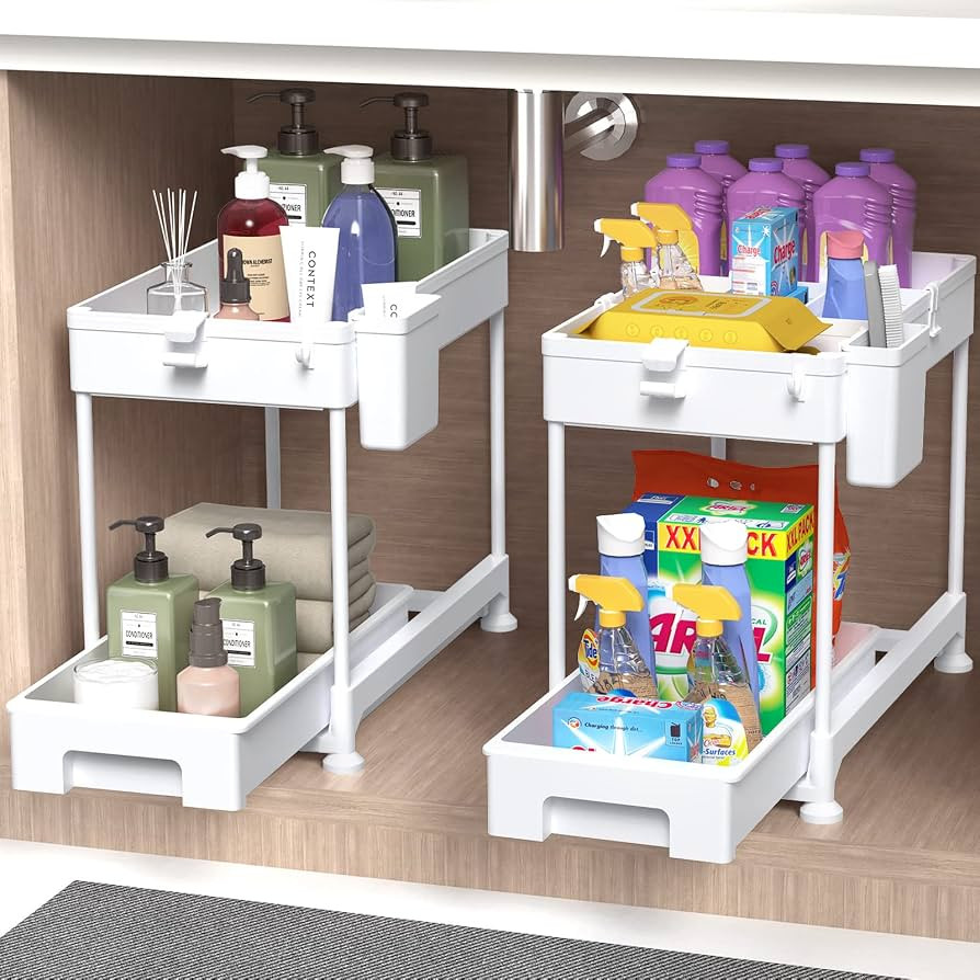 SPACEKEEPER Under Sink Organizer, Sliding Cabinet Basket Organizer 2 Tier Under Bathroom Storage ... | Amazon (US)