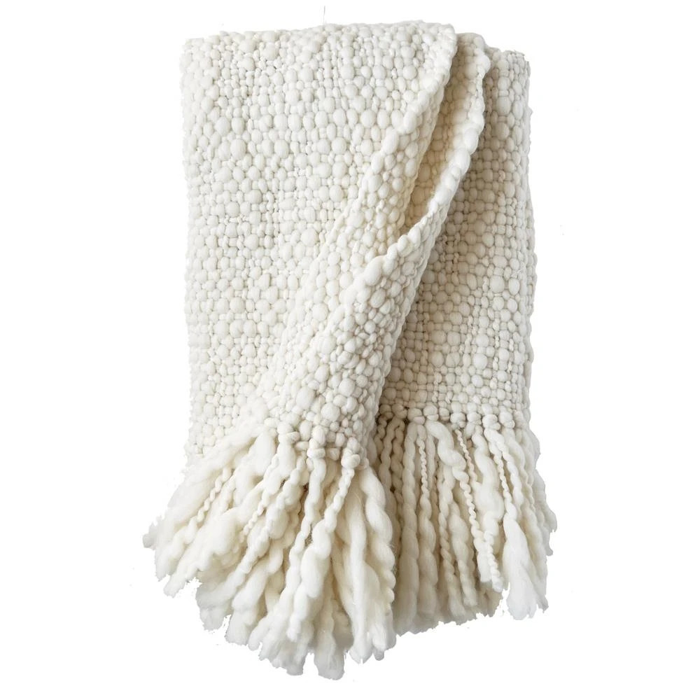 Sage Coastal Beach Bone Wool Handwoven Throw Blanket | Kathy Kuo Home