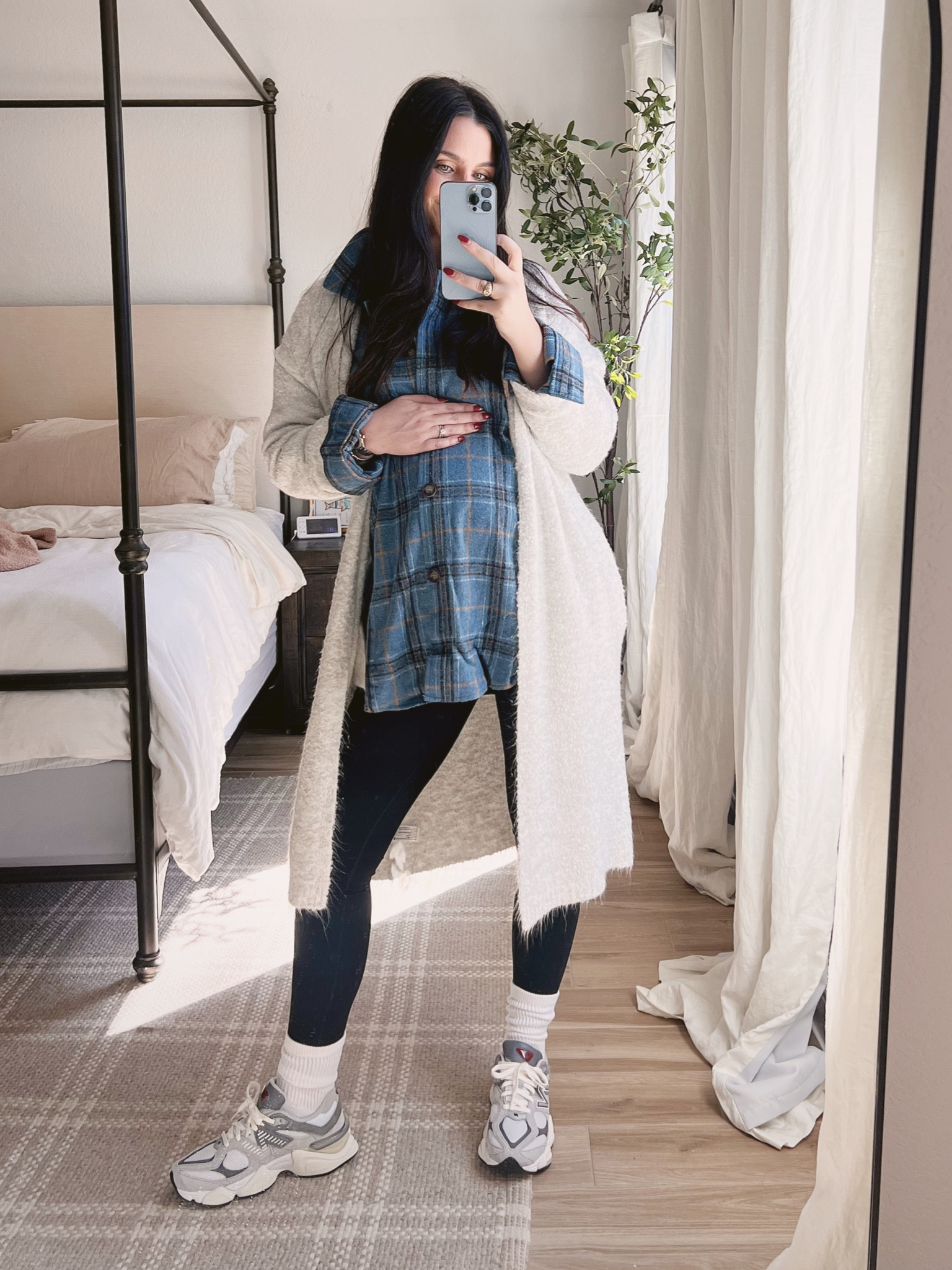 25 weeks pregnant with baby #4 casual ootd - mostly amazon! Size L in flannel and M in leggings! The dad sneakers are my new obsession 🙈

#LTKbump #LTKbaby #LTKfamily