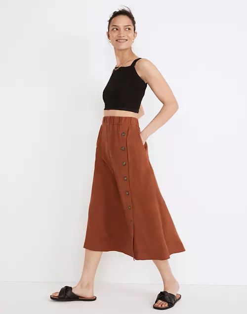 Linen-Blend Side-Button Midi Skirt | Madewell
