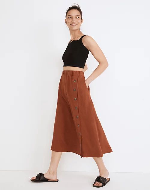 Linen-Blend Side-Button Midi Skirt | Madewell