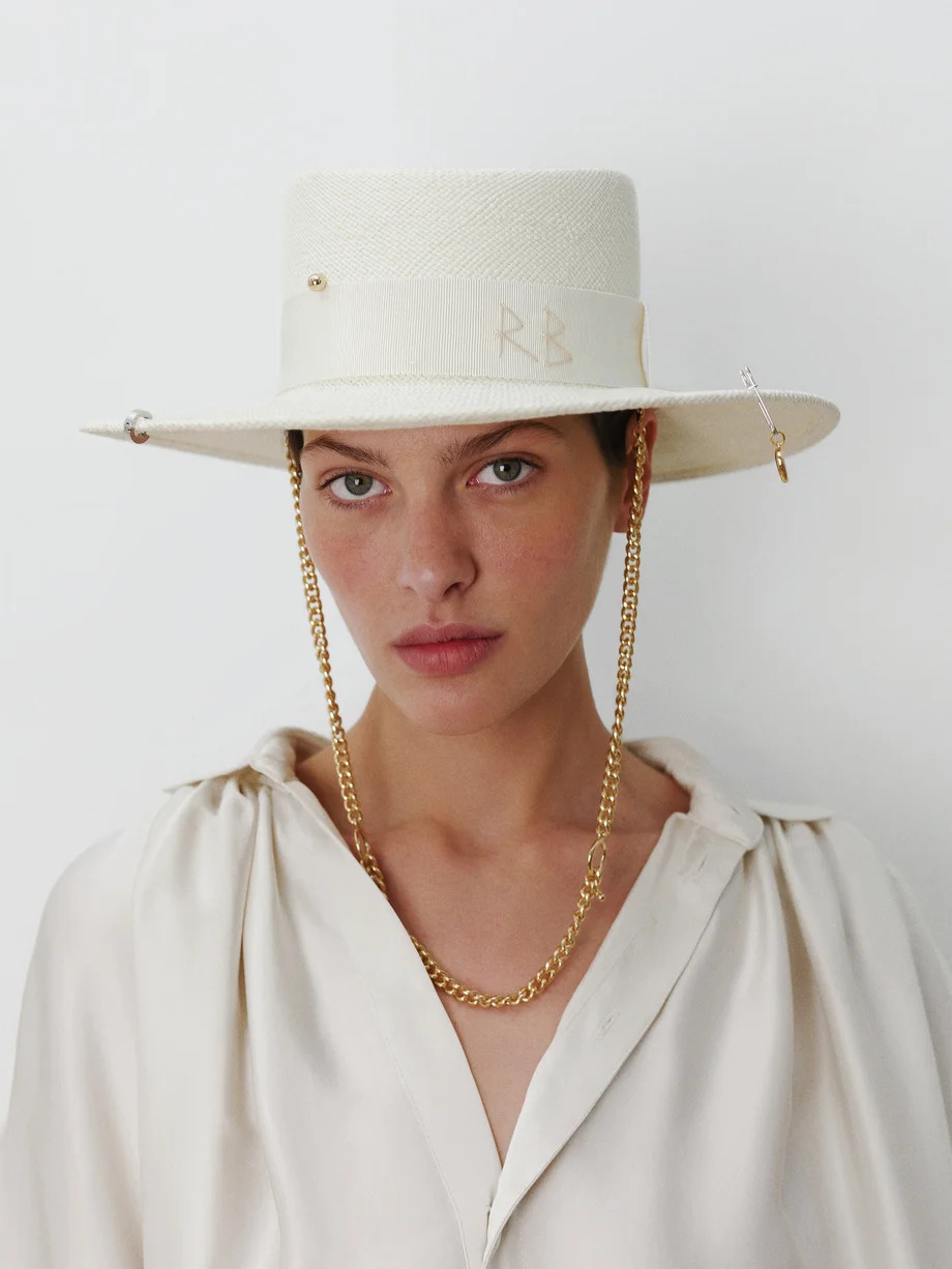 Chain-strap straw gambler hat | Matches (US)