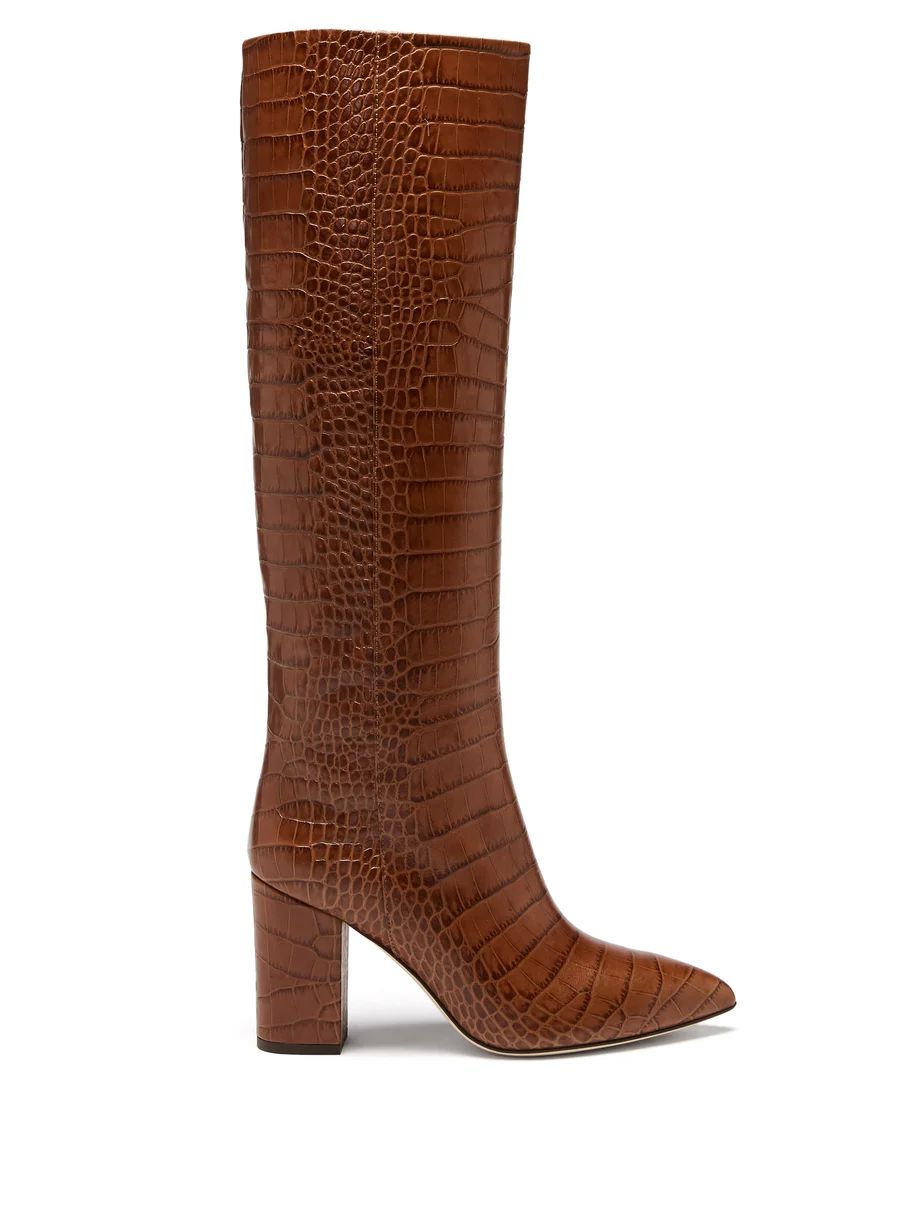 Knee-high crocodile-effect leather boots | Matches (UK)