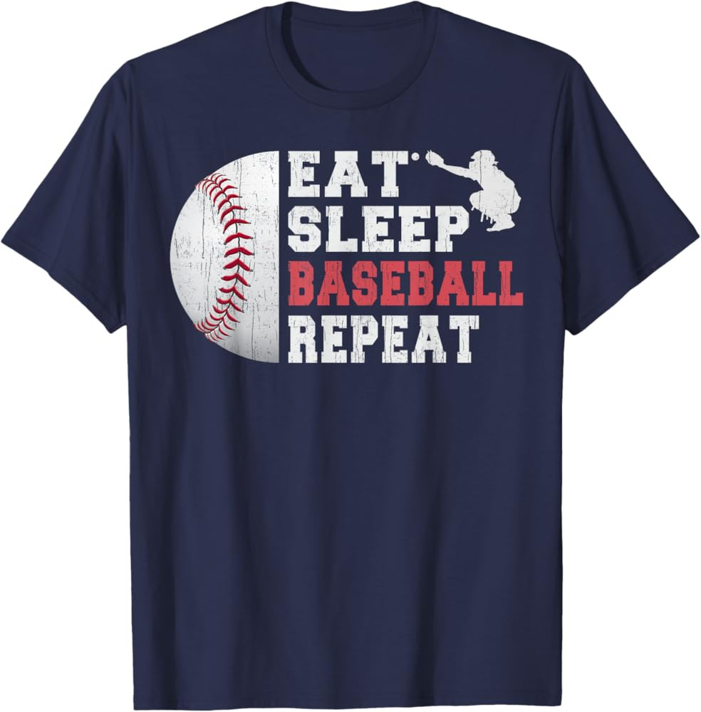 Men Boys Baseball Funny Eat Sleep Baseball Repeat Youth Kids T-Shirt | Amazon (US)