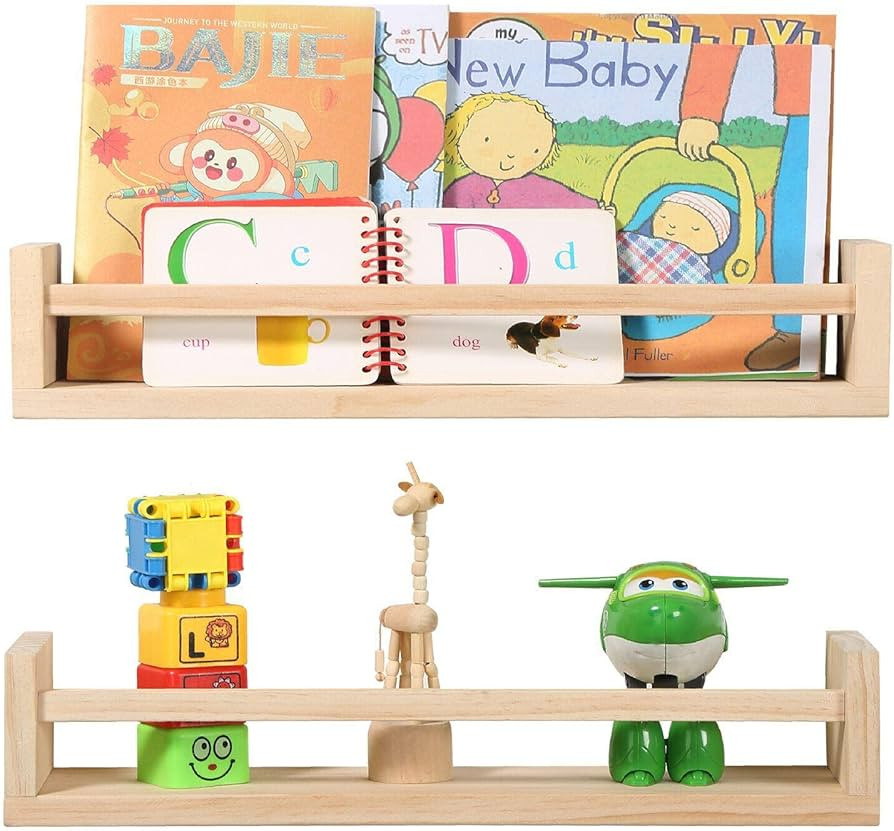 Nursery bookshelf- Set of 2- Baby floating bookshelf or Book Shelf Organizer for Kids Nursery Dec... | Amazon (UK)