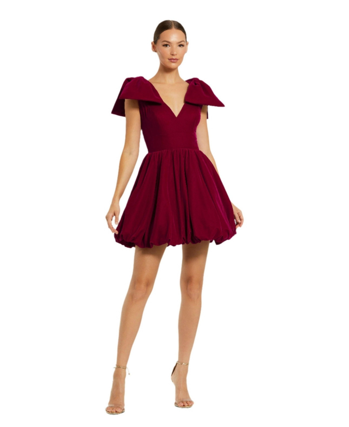 Mac Duggal Women's Shoulder Bow Velvet Bubble Mini Dress - Berry | Macy's