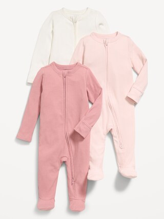Ribbed 2-Way-Zip Sleep & Play Footed One-Piece 3-Pack for Baby | Old Navy (US)
