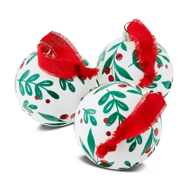 4 Count Holly Leaves Christmas Ornaments, White/Green/Red, 4 in, by Holiday Time - Walmart.com | Walmart (US)