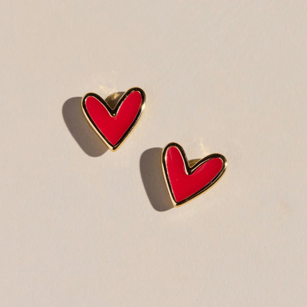 Crimson Sweetheart Studs | Nickel and Suede