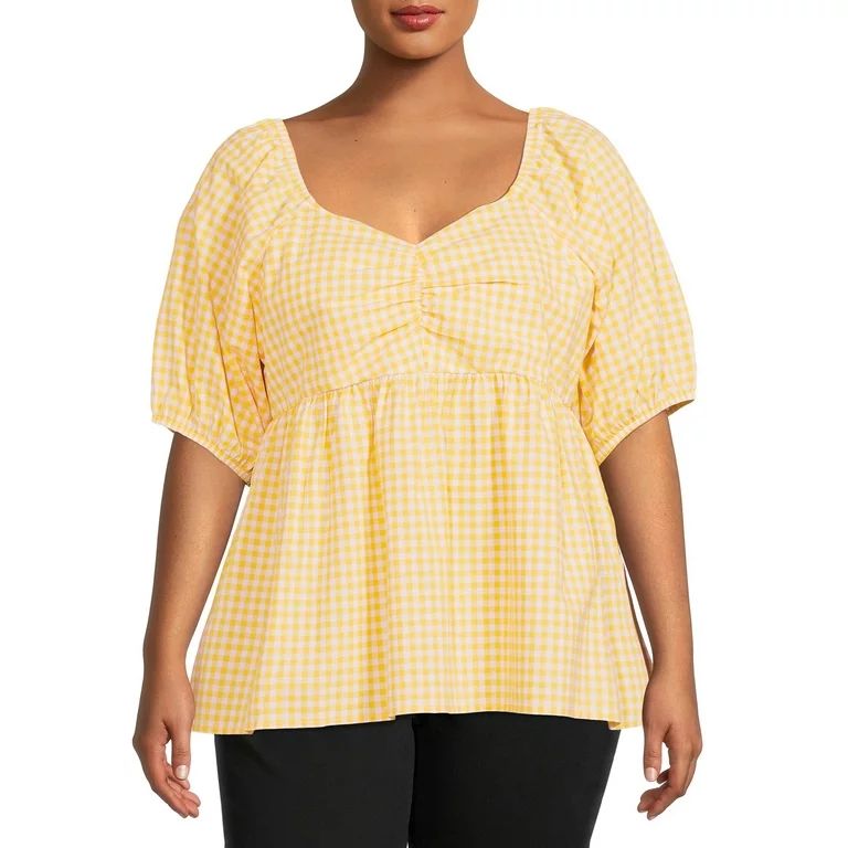 Terra & Sky Women's Plus Size Gingham Woven Top | Walmart (US)
