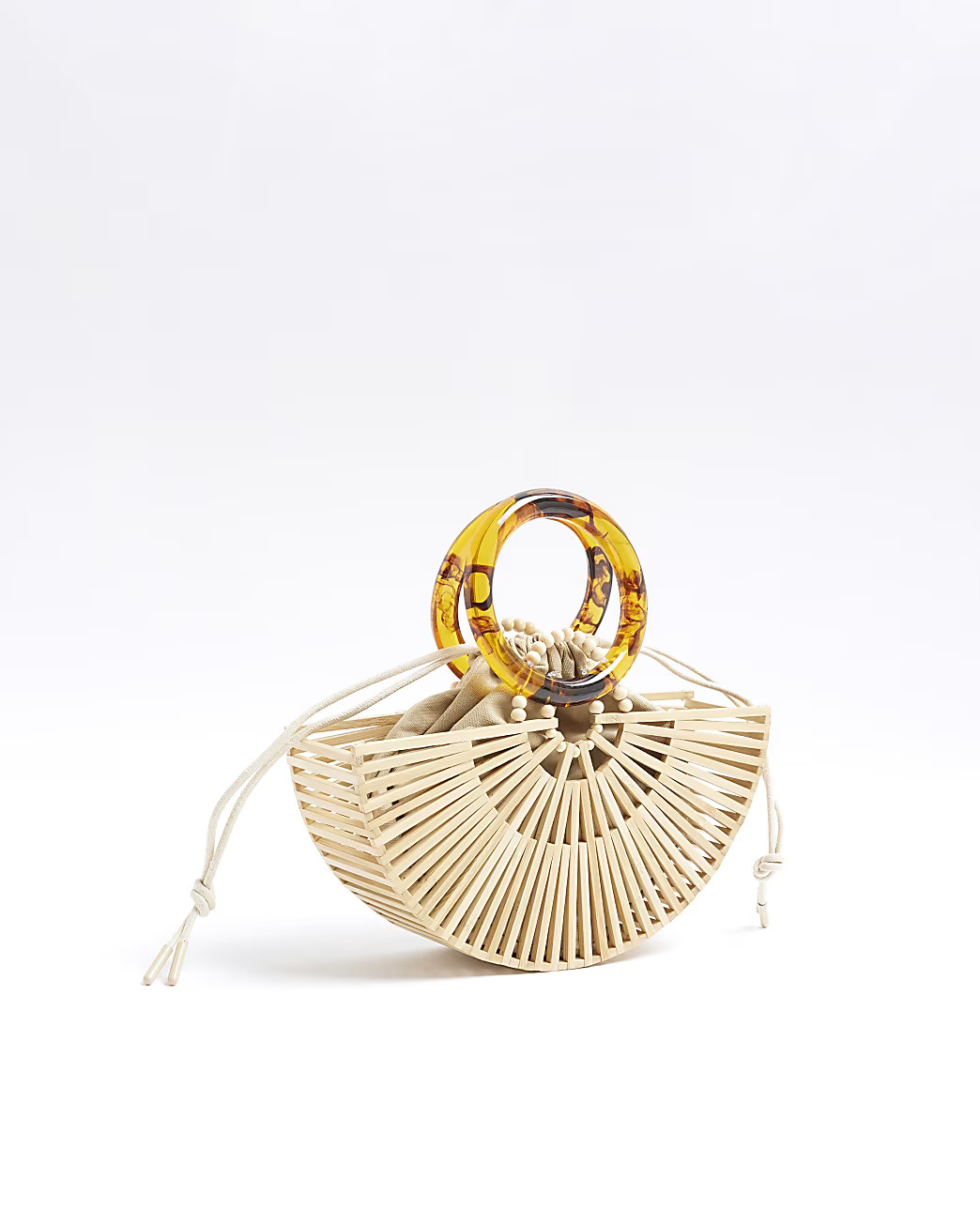 Brown Wooden Tortoiseshell Handle Basket Bag | River Island UK & IE