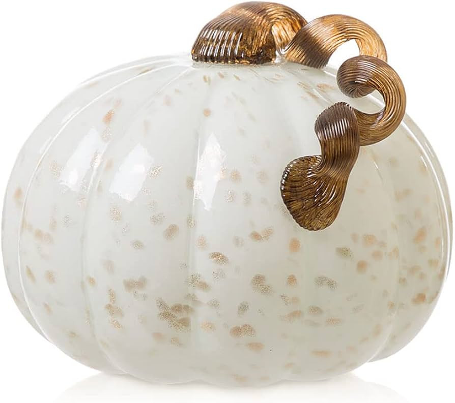 Glitzhome 7.5" Gold/White Handblown Glass Pumpkin Table Accent for Fall & Harvest Thanksgiving De... | Amazon (US)