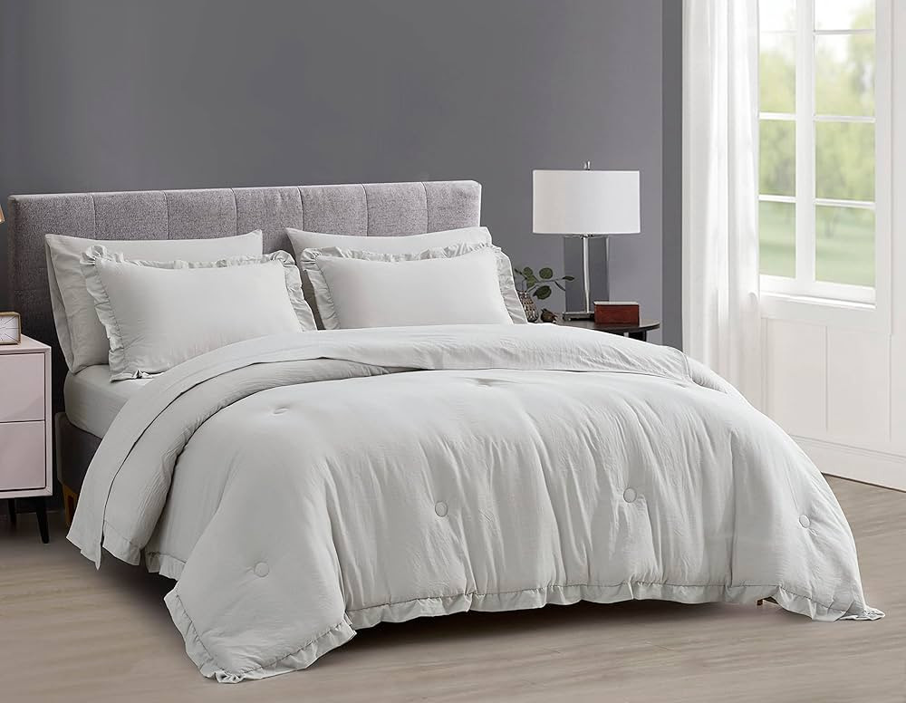 Chezmoi Collection Eleanora Full Bed in a Bag 7-Pieces Ruffled Edge Trim Soft Washed Double Brush... | Amazon (US)