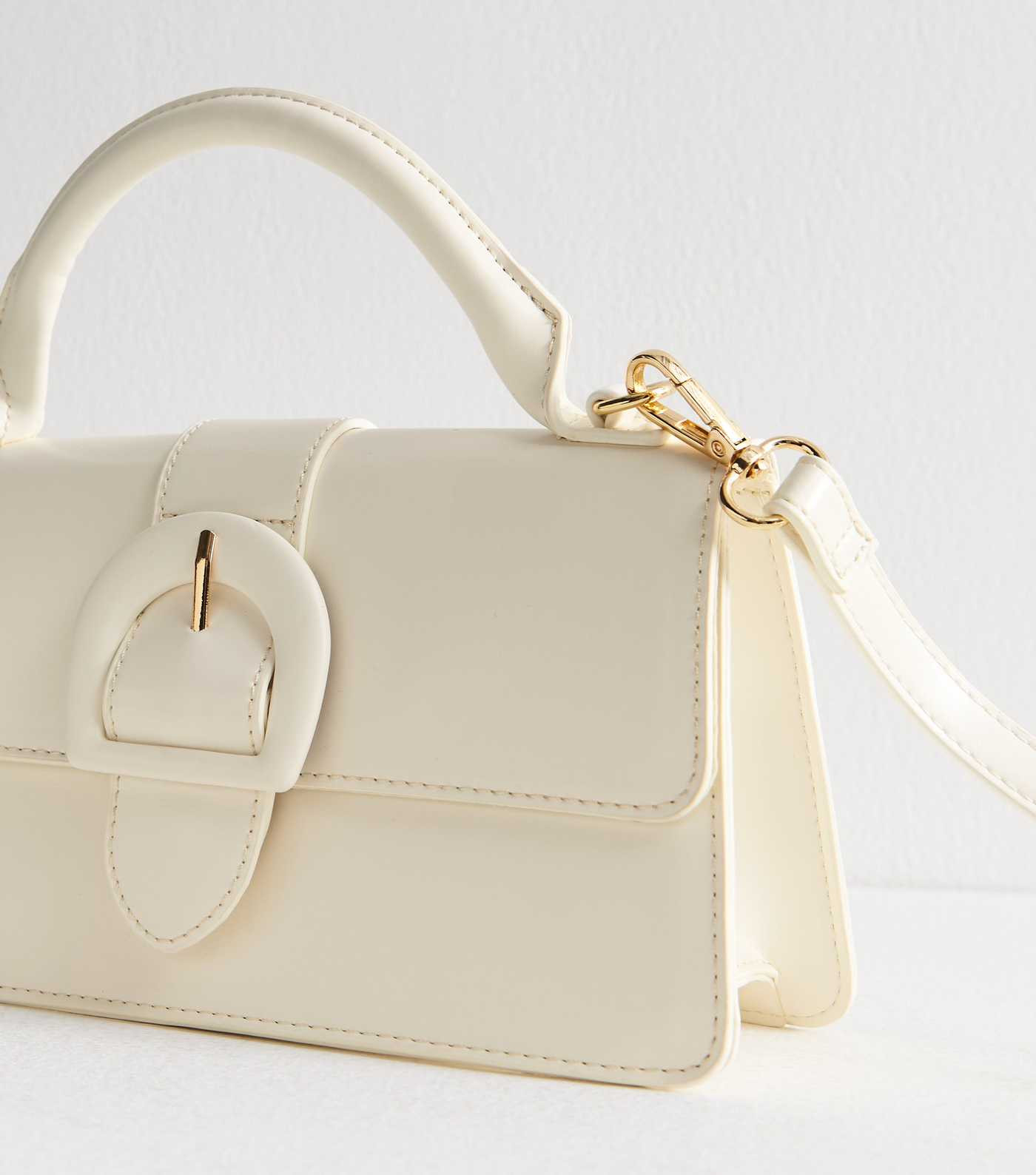 White Buckle Detail Faux Leather Top Handle Bag | New Look | New Look (UK)