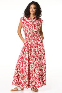 Cato Fashions | Cato Red Abstract Leaf Shirt Dress | Cato Fashions