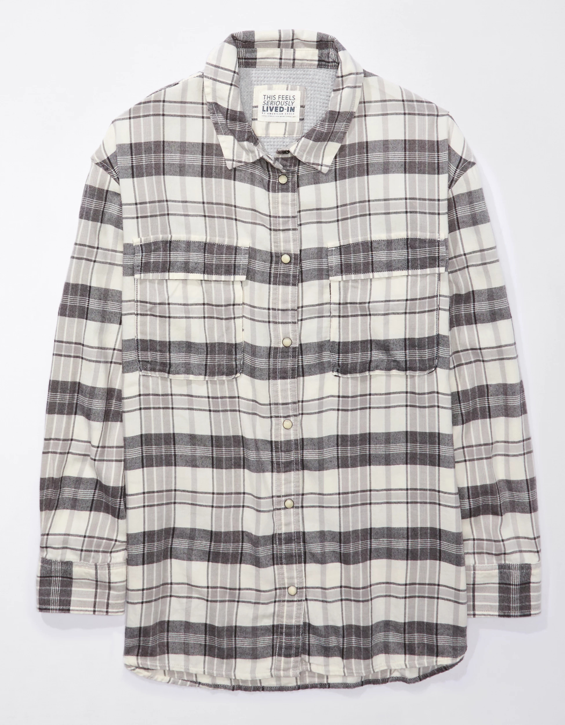 AE Oversized Long-Sleeve Plaid Button-Up Shirt | American Eagle Outfitters (US & CA)