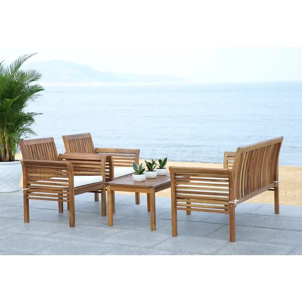 Glynn Solid Wood 4 - Person Seating Group with Cushions | Wayfair North America