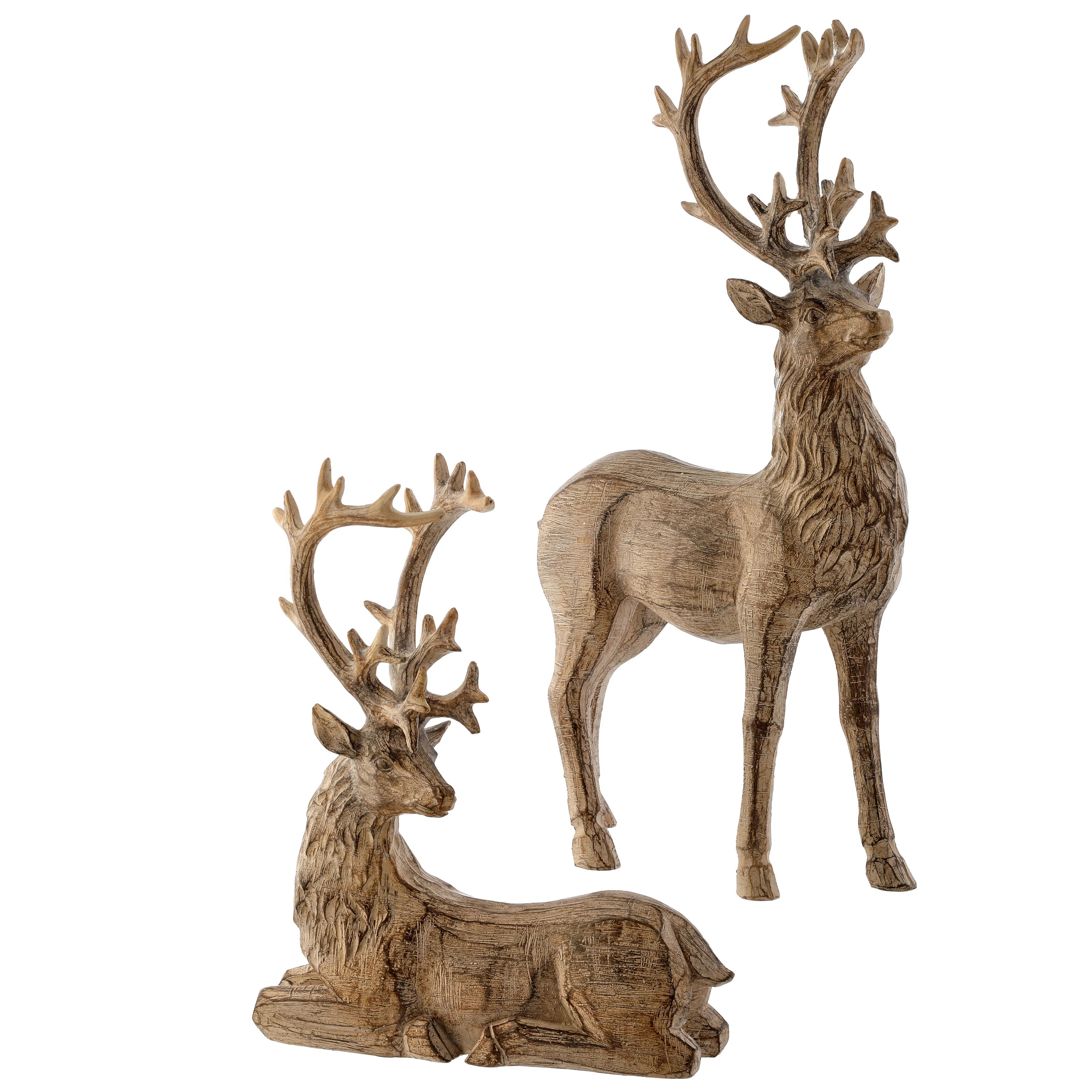 9" Resin Winter Chalet Deer Set of 2 (Set of 2) | Wayfair North America