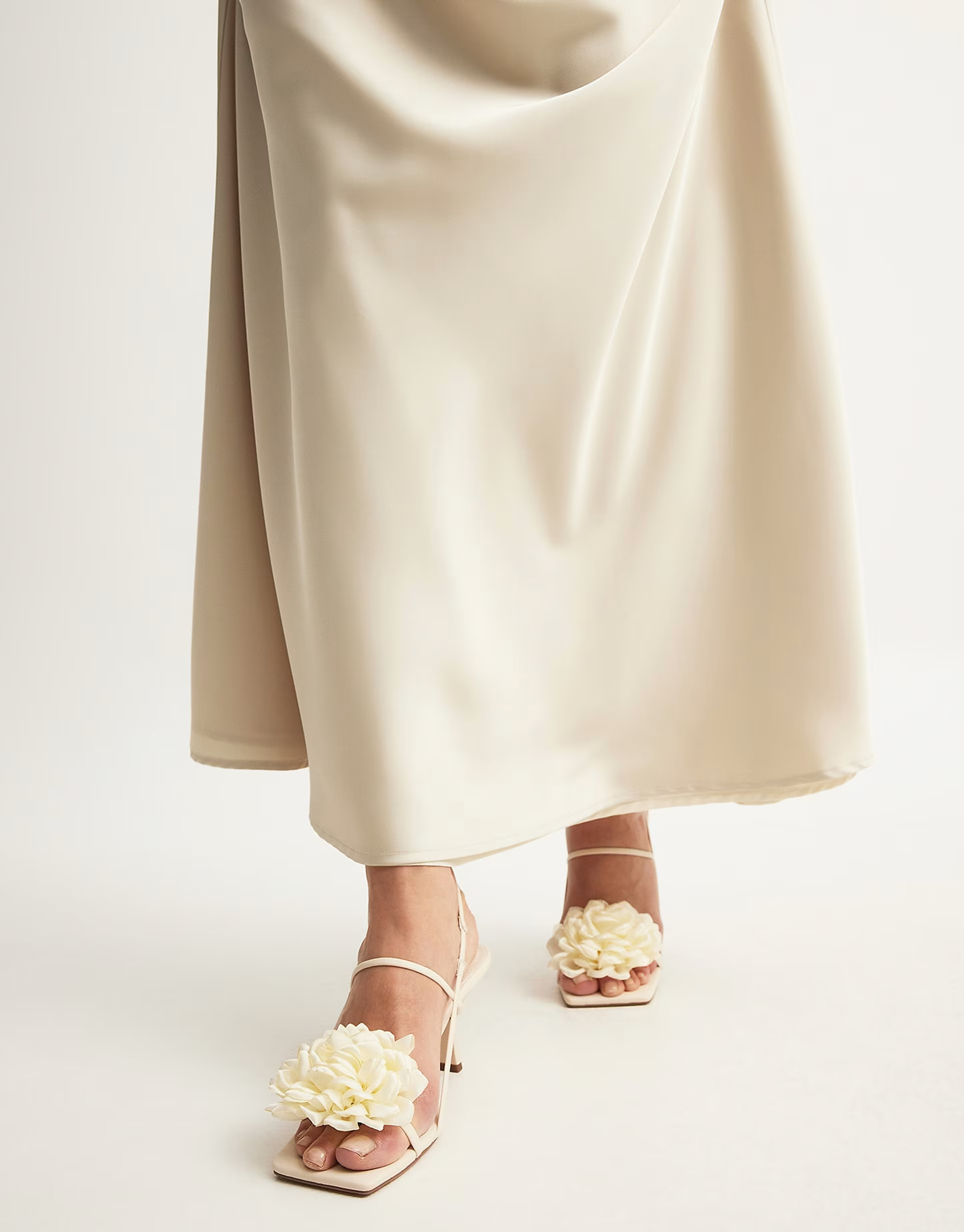 NA-KD square toe heeled sandals with corsage detail in off white | ASOS (Global)