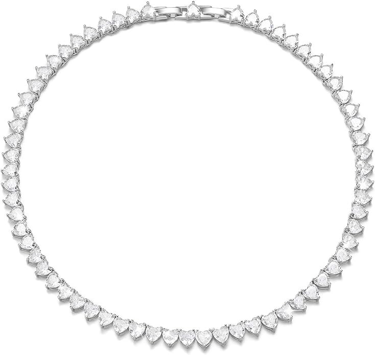 FEEL STYLE Heart Tennis Necklace for Women - 4mm 6mm 18K White Gold Plated Diamond Necklace - Ice... | Amazon (US)