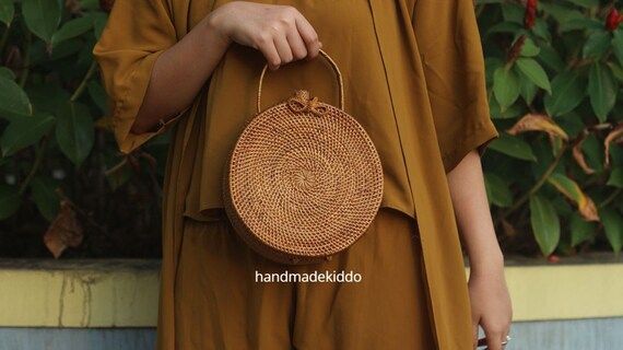 SALE Bali Round Hand Bag Rattan Bag, Ata Grass Crossbody Bag, Boho Bohemian Bag, Women Handmade S... | Etsy (US)