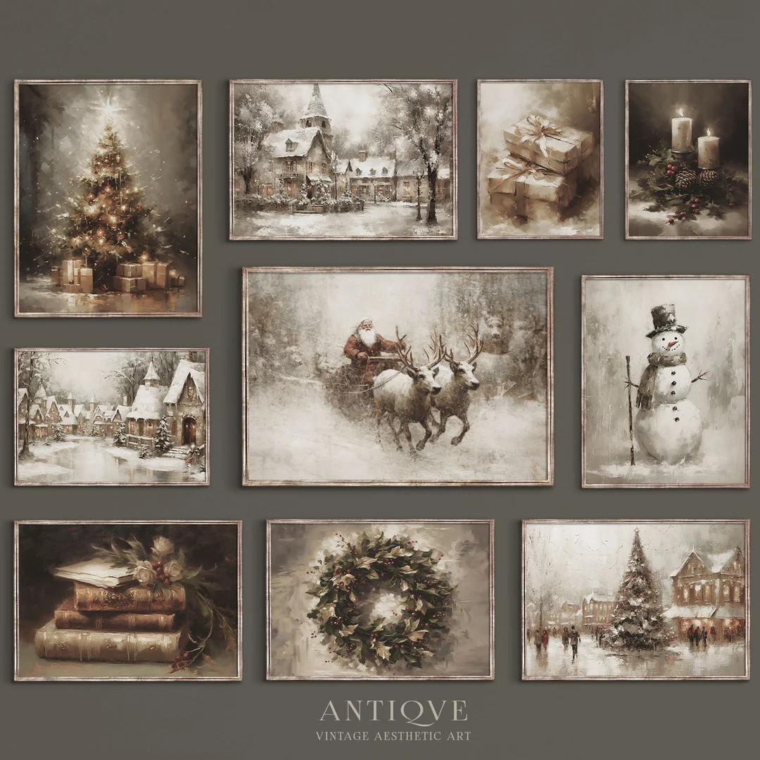 Christmas Print Set Holiday Snowy Winter Gallery Wall 10 - Etsy | Etsy (US)