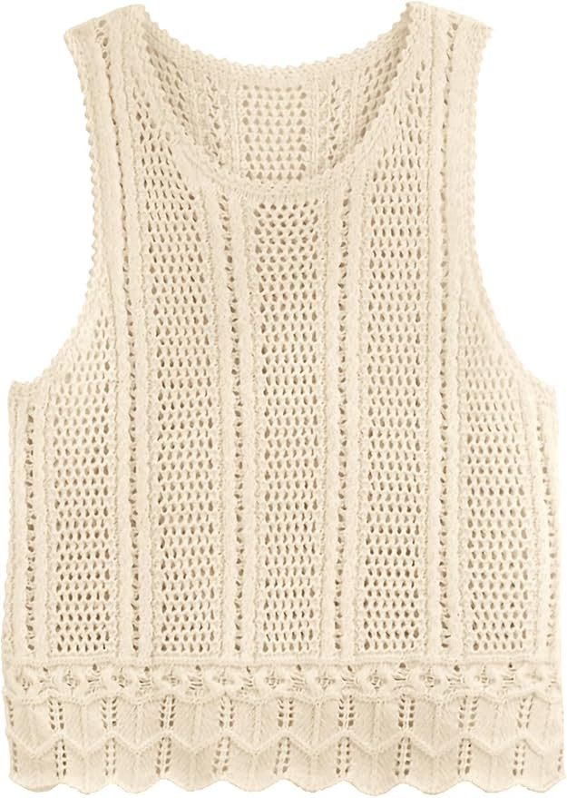 KIRUNDO Beach Cover Ups for Women 2025 Summer Crochet Knit Sweater Vest Mesh Hollow Out Crop Slee... | Amazon (US)