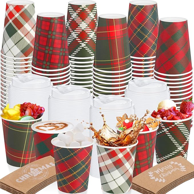 60 Sets Christmas Disposable Coffee Cups with Lids and Sleeves 12 oz Paper Coffee Cups Christmas ... | Amazon (US)