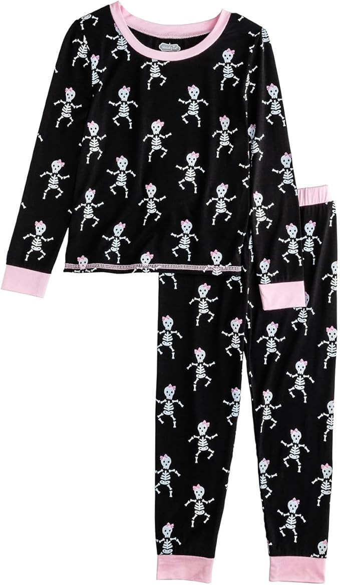 Mud Pie Girl Halloween Skeleton Glow Pjs | Amazon (US)
