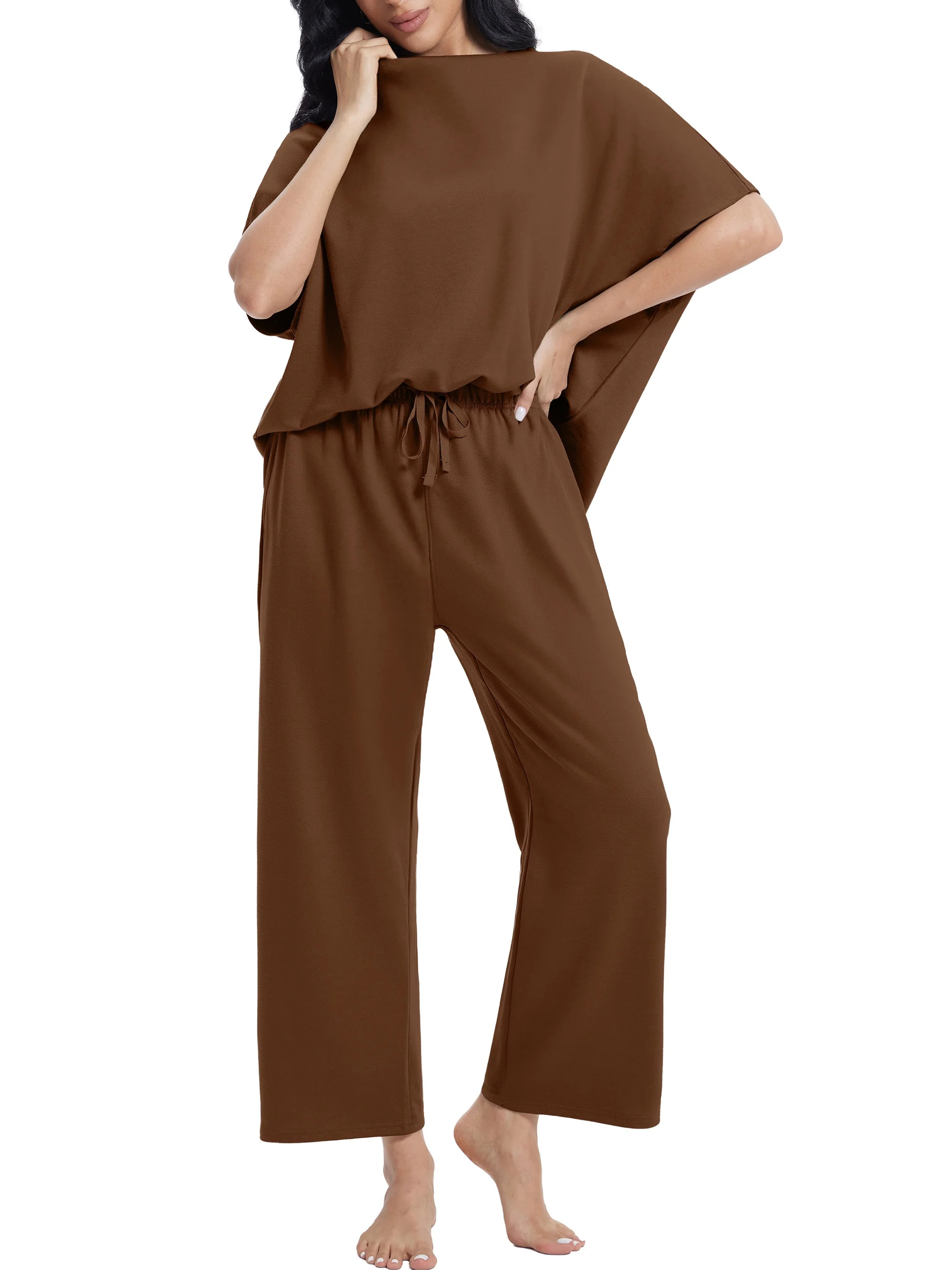 MINTREUS Two Piece Sets for Women Batwing Sleeves Lounge Sets Summer Spring Vacation Outfits with Pockets - Walmart.com | Walmart (US)