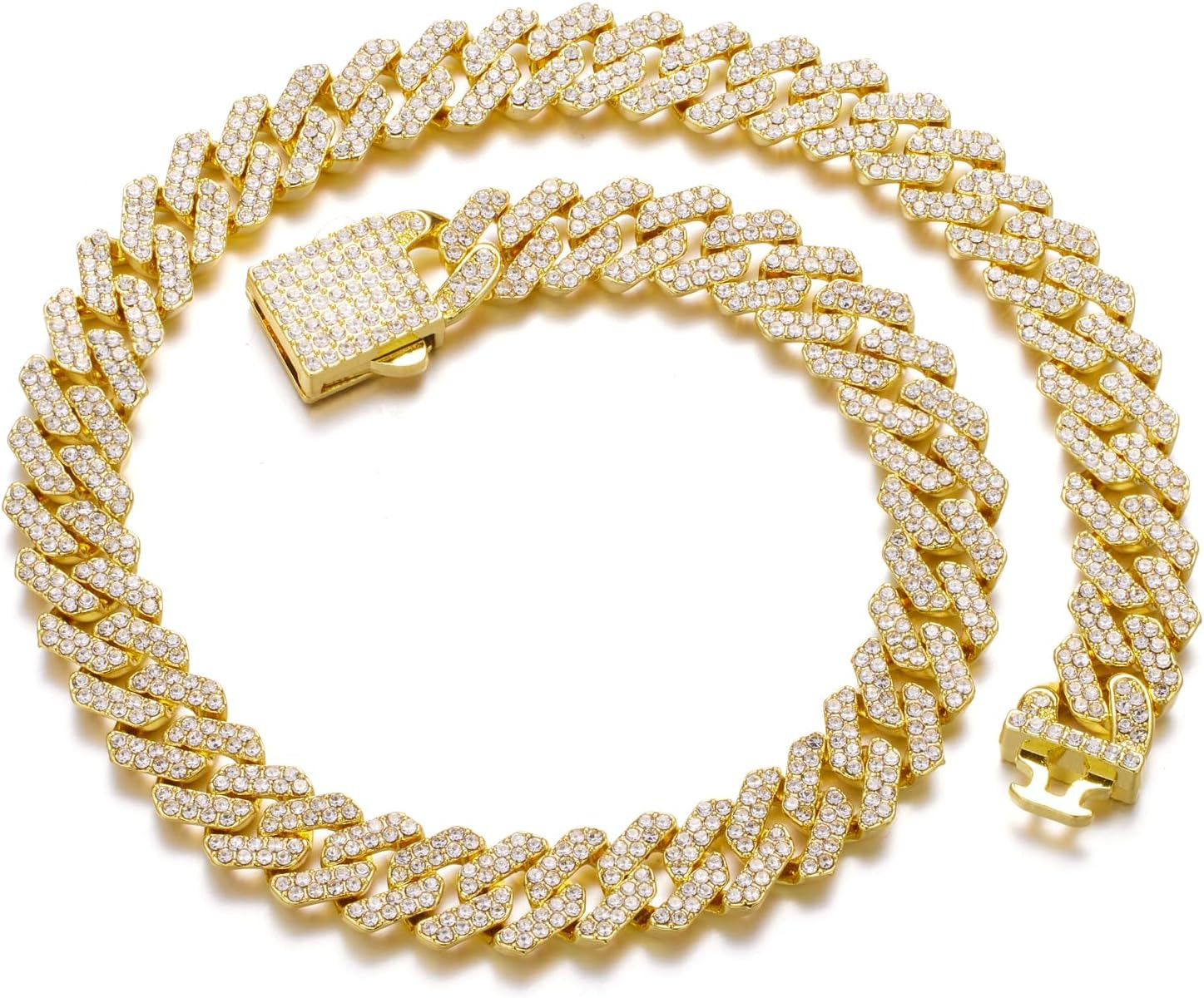 HIPBLING Women Cuban Link Chain Choker Necklace Pink Rhinestones Miami Cuban Necklace 12mm 16 inch Iced Out Chain Bling Hip Hop Jewelry for Womens Gift | Amazon (US)