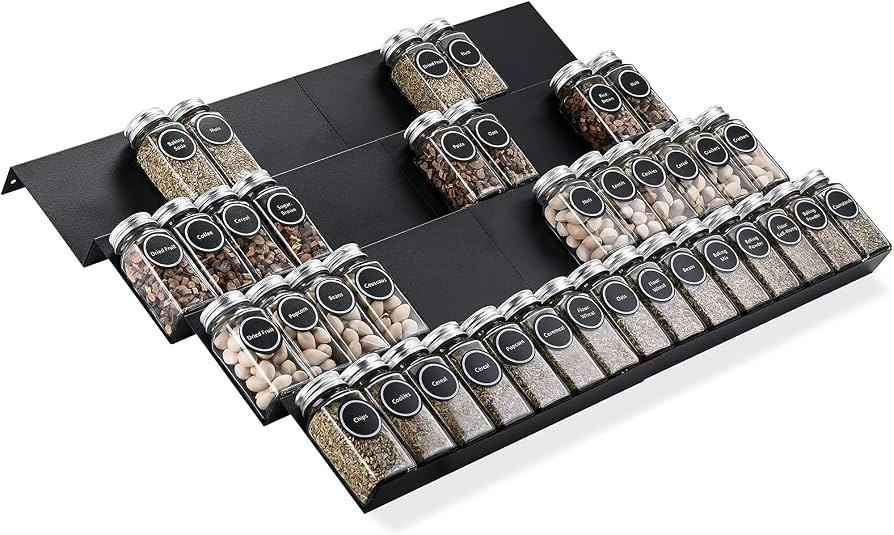 Metal Spice Rack Tray - 64 Jars Spice Drawer Organizer for Kitchen Cabinets Storage and Organizat... | Amazon (US)